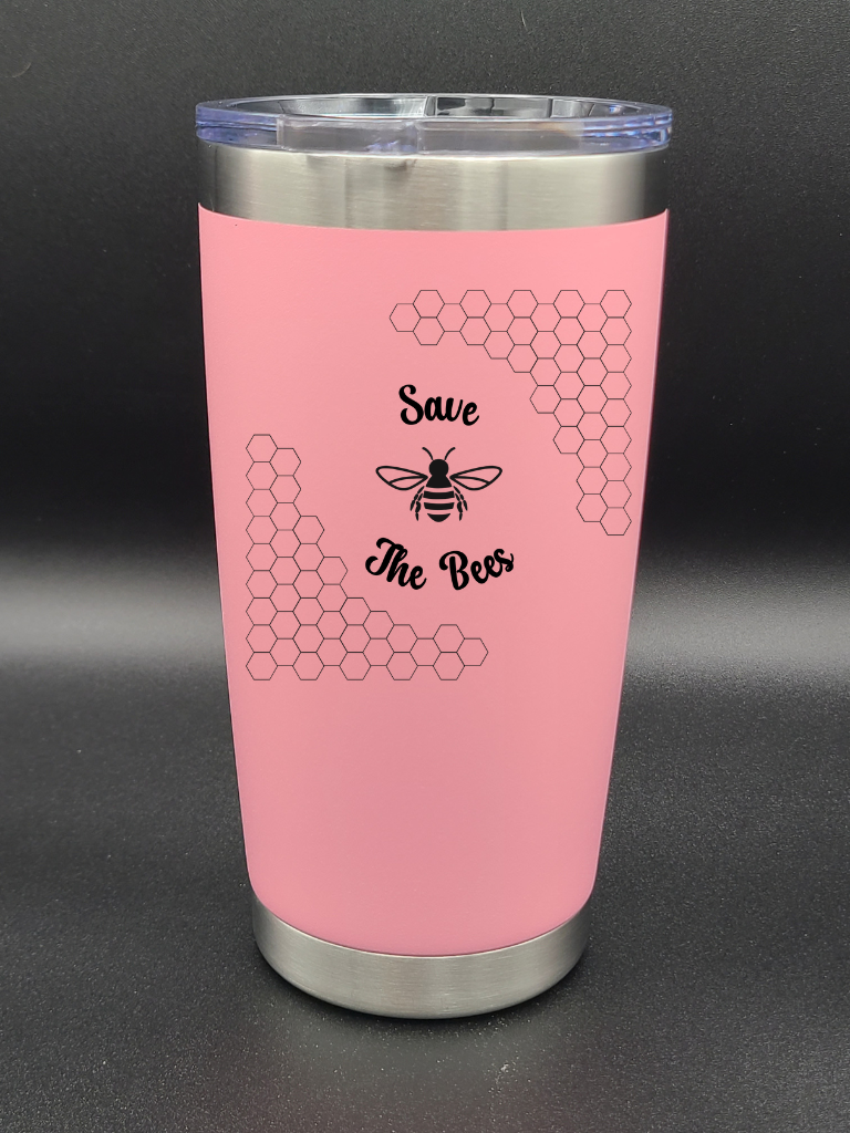 Save the Bees - 20 Oz Coffee Cup - Water Tumbler - Bigfoot Bigheart Studio