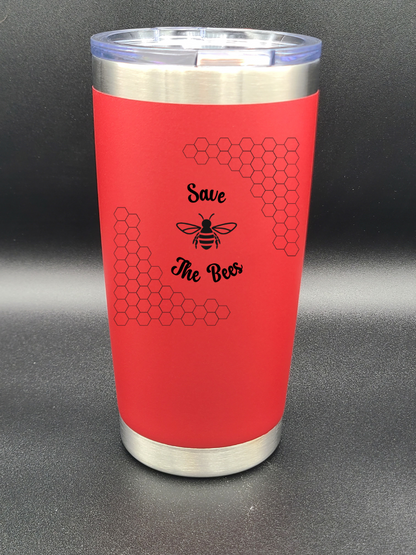 Save the Bees - 20 Oz Coffee Cup - Water Tumbler - Bigfoot Bigheart Studio