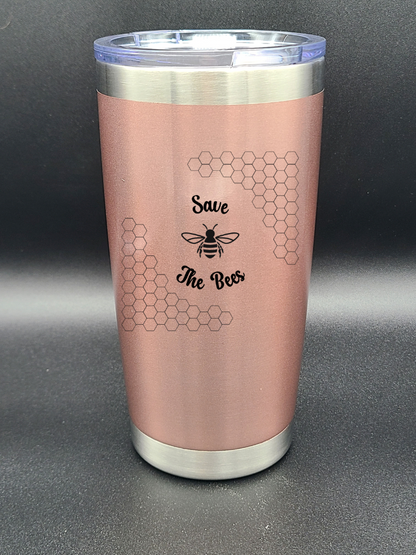 Save the Bees - 20 Oz Coffee Cup - Water Tumbler - Bigfoot Bigheart Studio