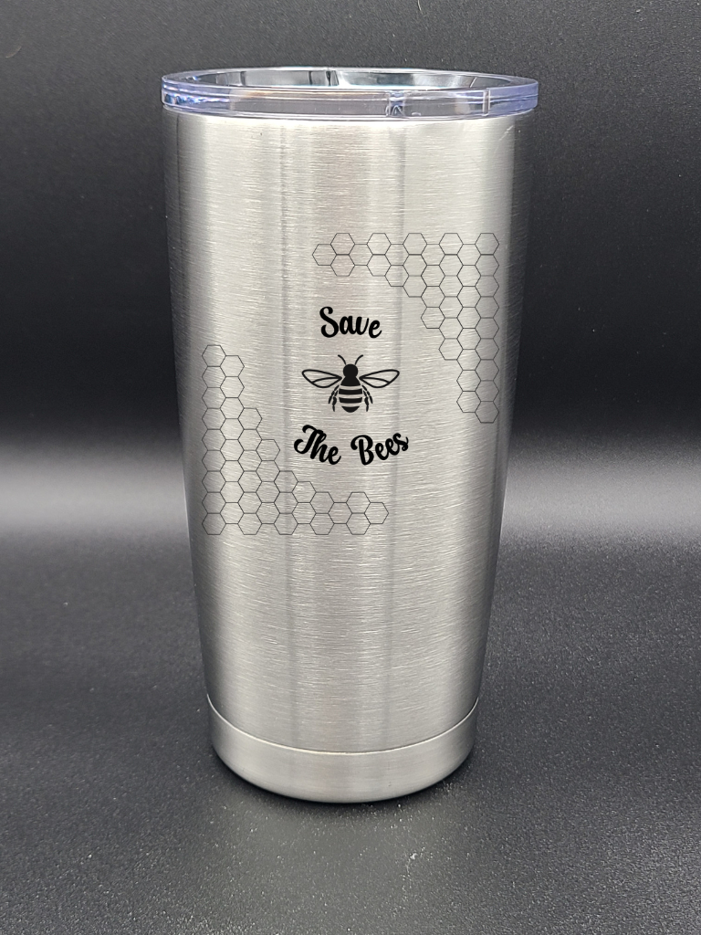 Save the Bees - 20 Oz Coffee Cup - Water Tumbler - Bigfoot Bigheart Studio