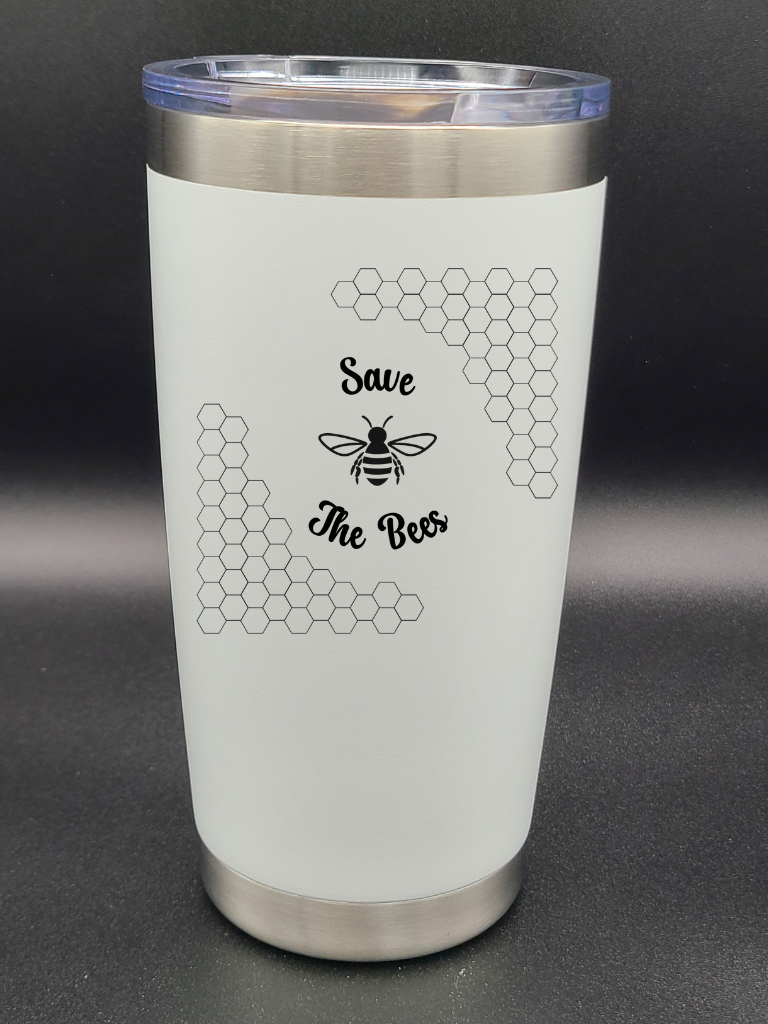 Save the Bees - 20 Oz Coffee Cup - Water Tumbler - Bigfoot Bigheart Studio