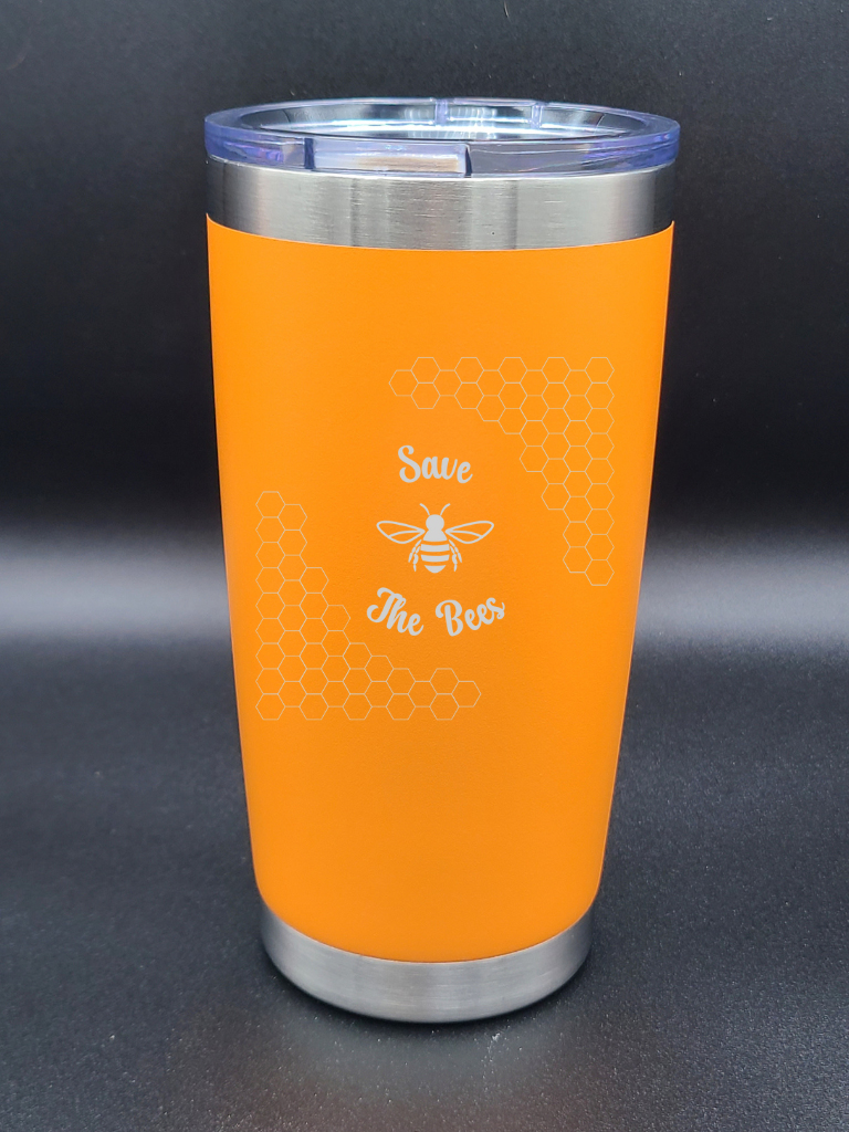 Save the Bees - 20 Oz Coffee Cup - Water Tumbler - Bigfoot Bigheart Studio