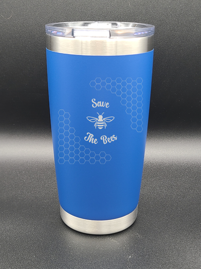 Save the Bees - 20 Oz Coffee Cup - Water Tumbler - Bigfoot Bigheart Studio
