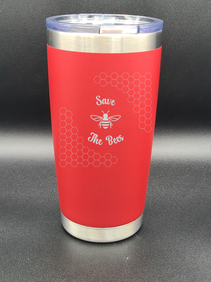 Save the Bees - 20 Oz Coffee Cup - Water Tumbler - Bigfoot Bigheart Studio