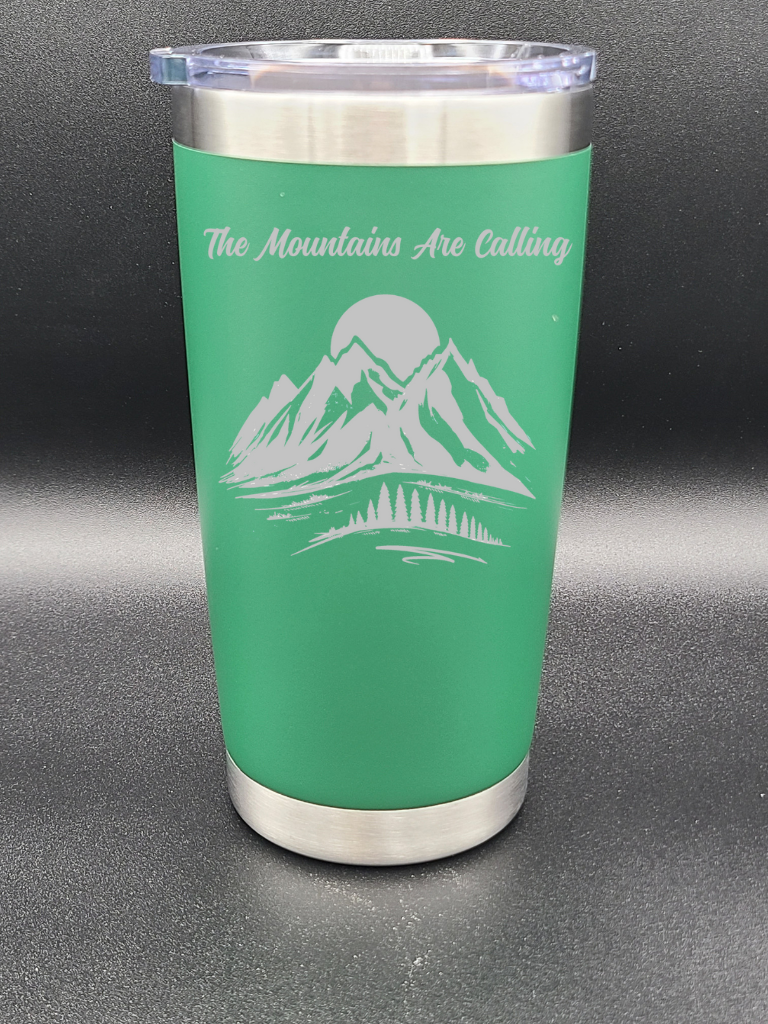 The Mountains Are Calling - 20 Oz Coffee Cup - Water Tumbler - Bigfoot Bigheart Studio