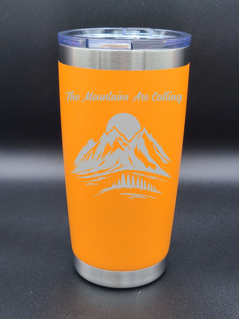 The Mountains Are Calling - 20 Oz Coffee Cup - Water Tumbler - Bigfoot Bigheart Studio