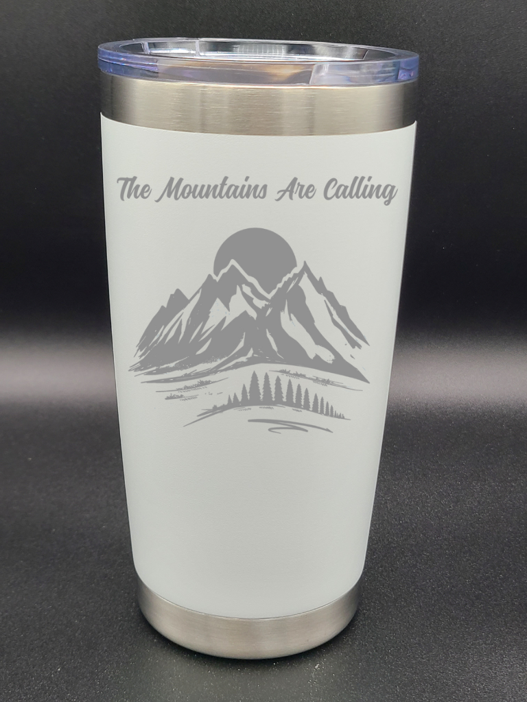 The Mountains Are Calling - 20 Oz Coffee Cup - Water Tumbler - Bigfoot Bigheart Studio