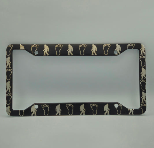 Bigfoot and Footprints - Metal License Plate Frame