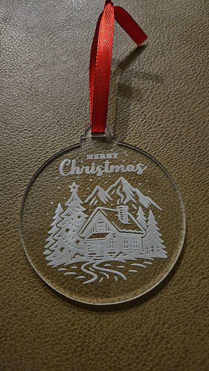 Christmas Cabin - Acrylic Christmas Ornament - Bigfoot Bigheart Studio