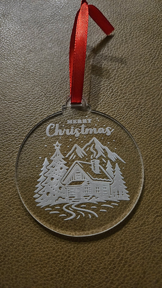 Christmas Cabin - Acrylic Christmas Ornament - Bigfoot Bigheart Studio