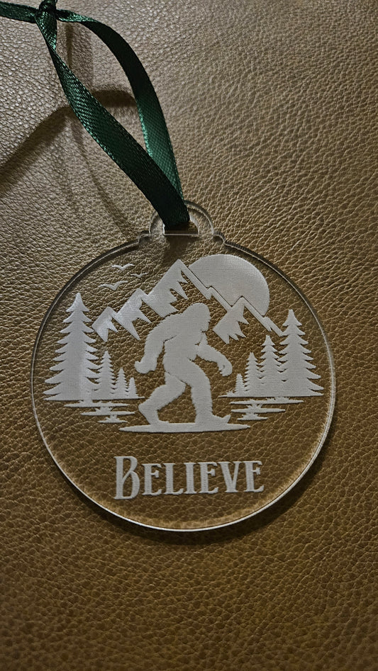 Bigfoot Believe - Acrylic Christmas Ornament