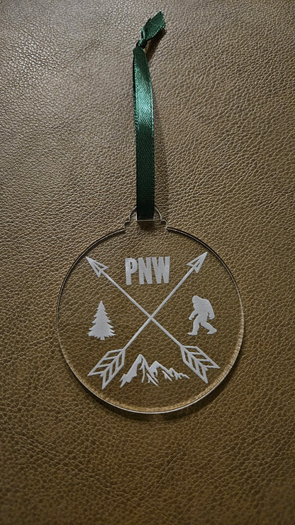 PNW Crossed Arrows - Acrylic Christmas Ornament