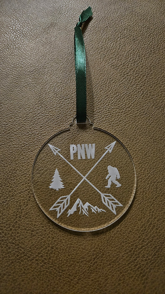 PNW Crossed Arrows - Acrylic Christmas Ornament