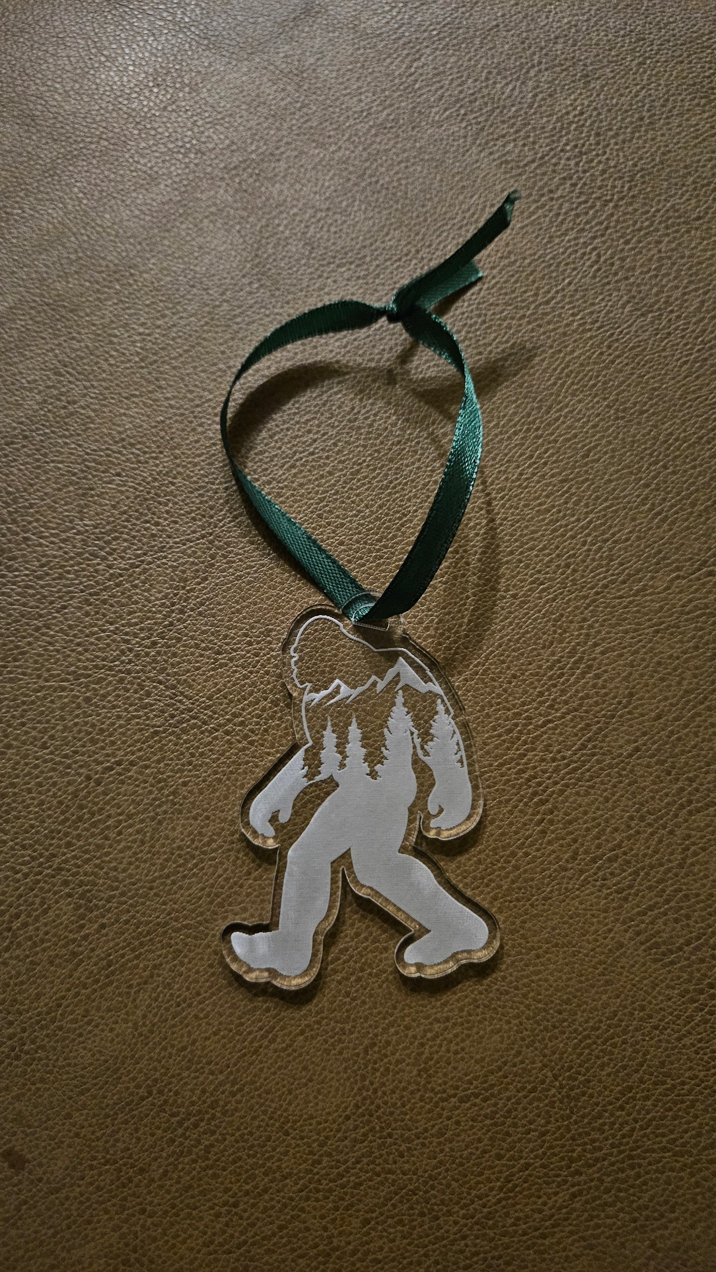 Bigfoot With Mountains - Acrylic Christmas Ornament