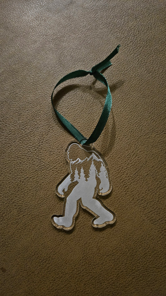 Bigfoot With Mountains - Acrylic Christmas Ornament