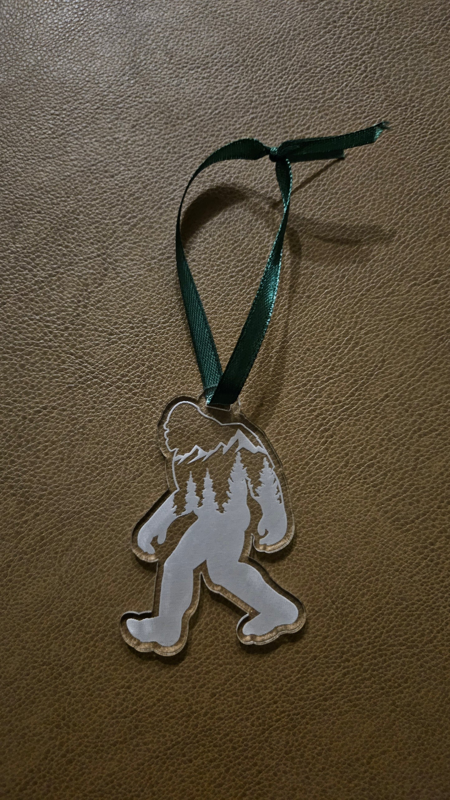 Bigfoot With Mountains - Acrylic Christmas Ornament