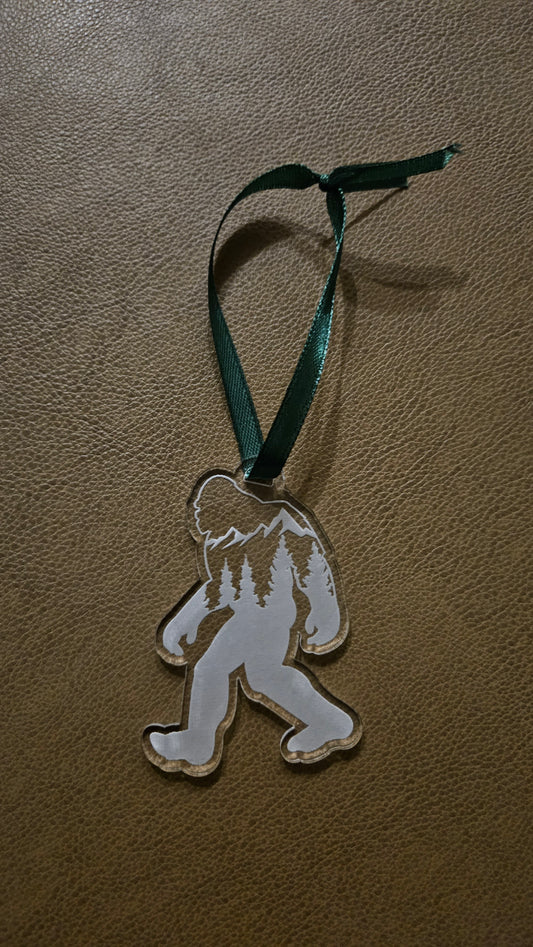 Bigfoot With Mountains - Acrylic Christmas Ornament