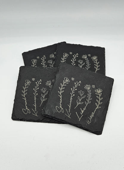 Spread Kindness Like Wildflowers - Slate Coasters