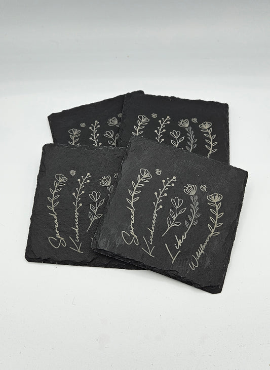 Spread Kindness Like Wildflowers - Slate Coasters