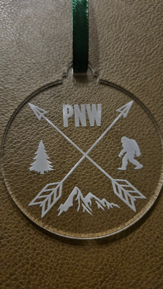 PNW Crossed Arrows - Acrylic Christmas Ornament